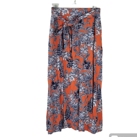 Cabi Calypso Paradise Tie Waist Swing Maxi Skirt Size S Orange/Blue Flowy Floral - Picture 1 of 14